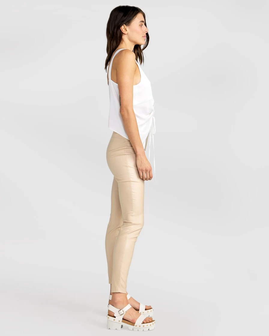 Belle & Bloom Women's City Slicker Coated Legging - Sand | High-Waisted Stretch Comfort