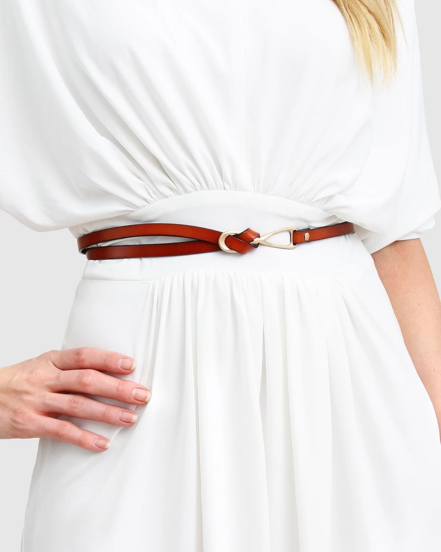 Belle & Bloom Women's Brown Leather Tie Belt - London Mood Style for Waist Accessories