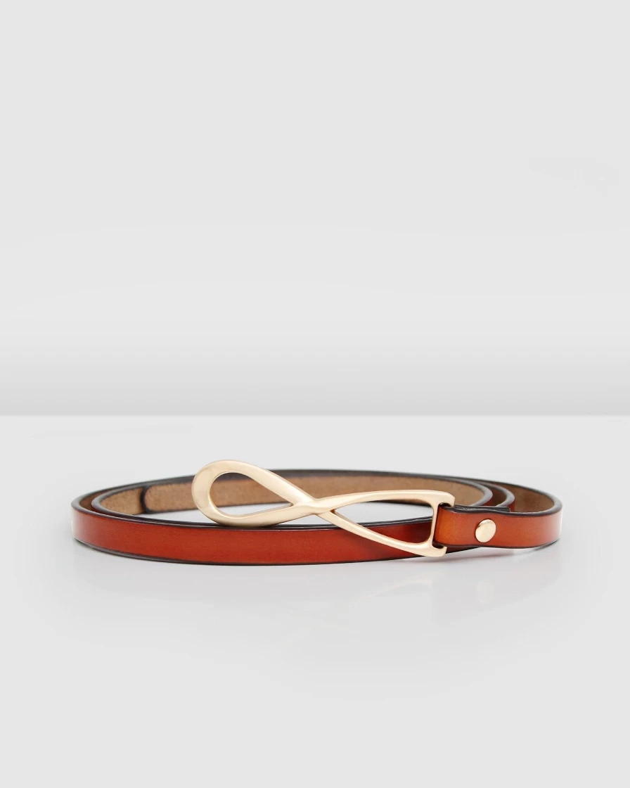 Belle & Bloom Women's Brown Leather Tie Belt - London Mood Style for Waist Accessories