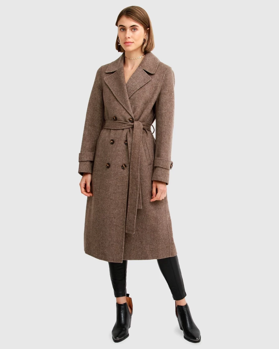 Belle & Bloom Women's Front Runner Belted Coat in Walnut - Stylish Trench Coat for Women