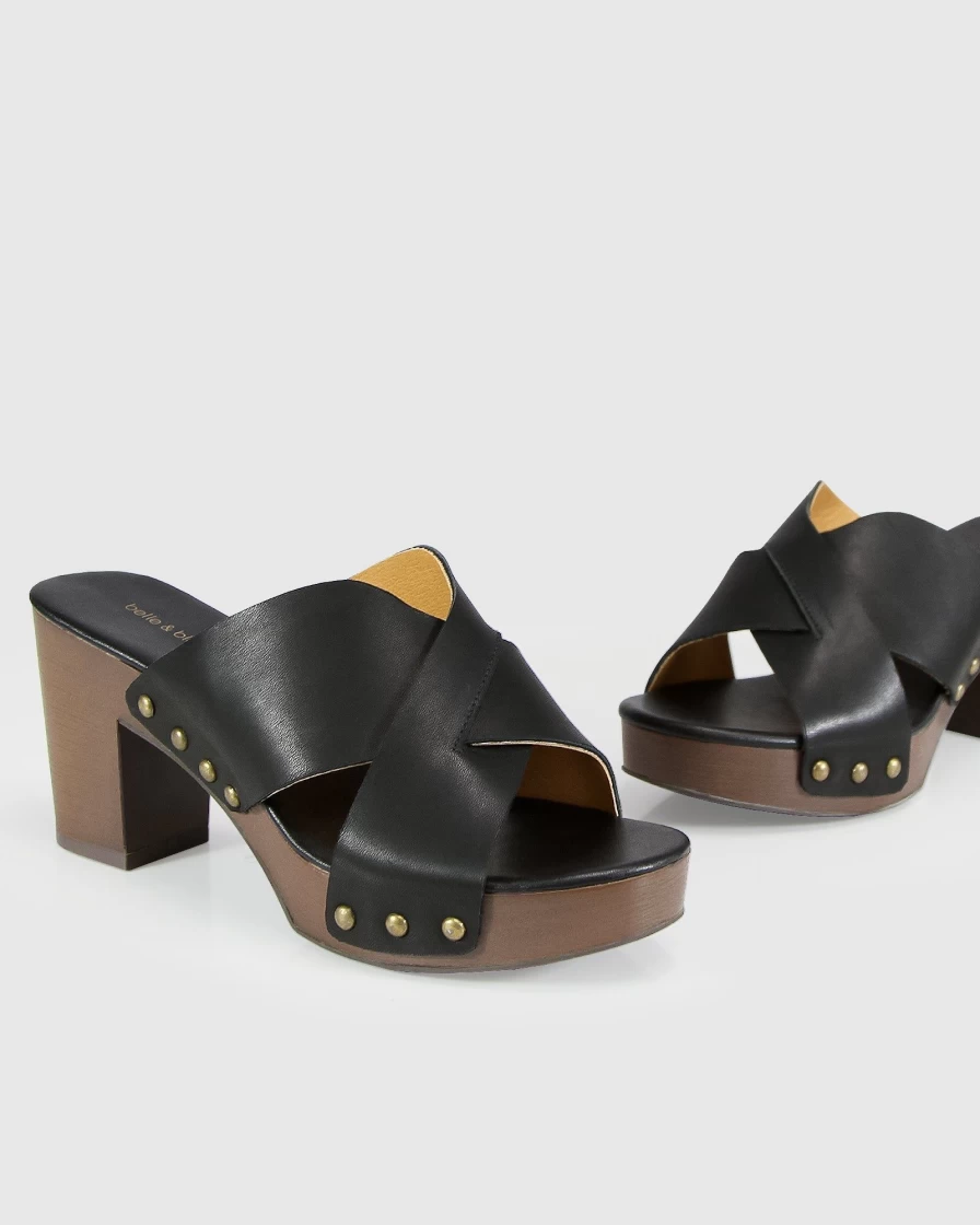 Belle & Bloom Women's Midtown Clog Mule - Black & Chocolate Slip-On Comfort Shoes