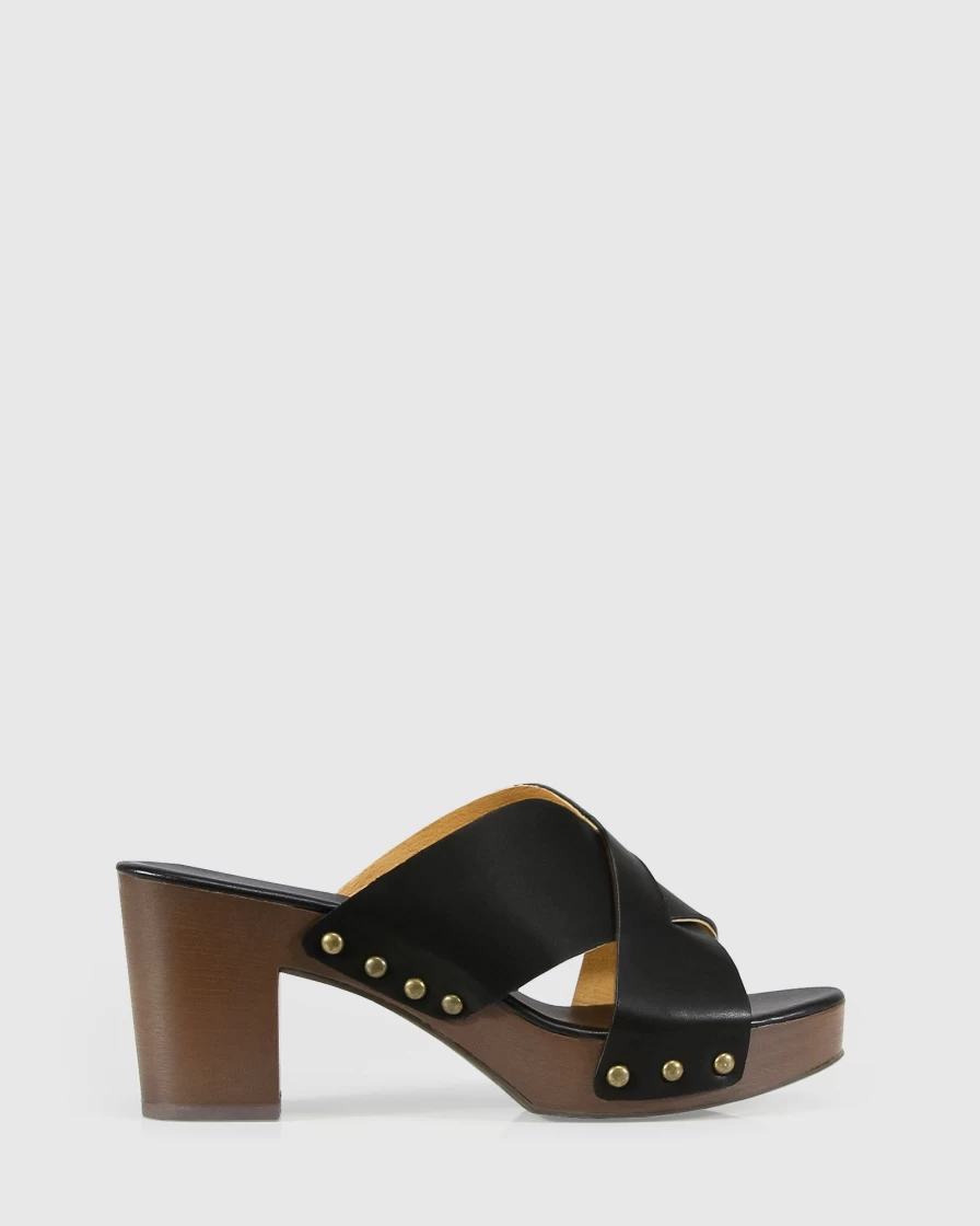 Belle & Bloom Women's Midtown Clog Mule - Black & Chocolate Slip-On Comfort Shoes