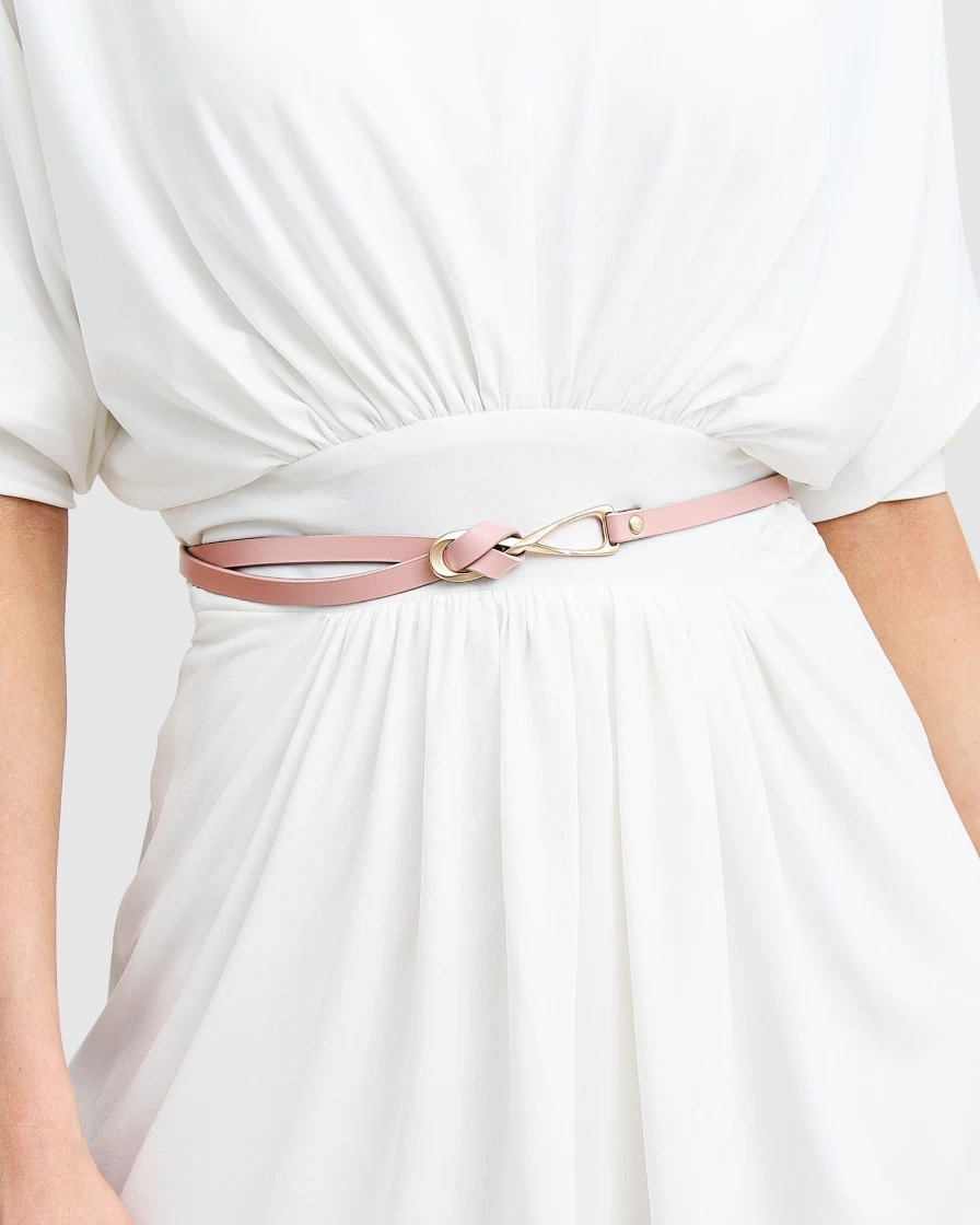 Belle & Bloom Women's Pink Leather Tie Belt - London Mood Style Fashion Accessory