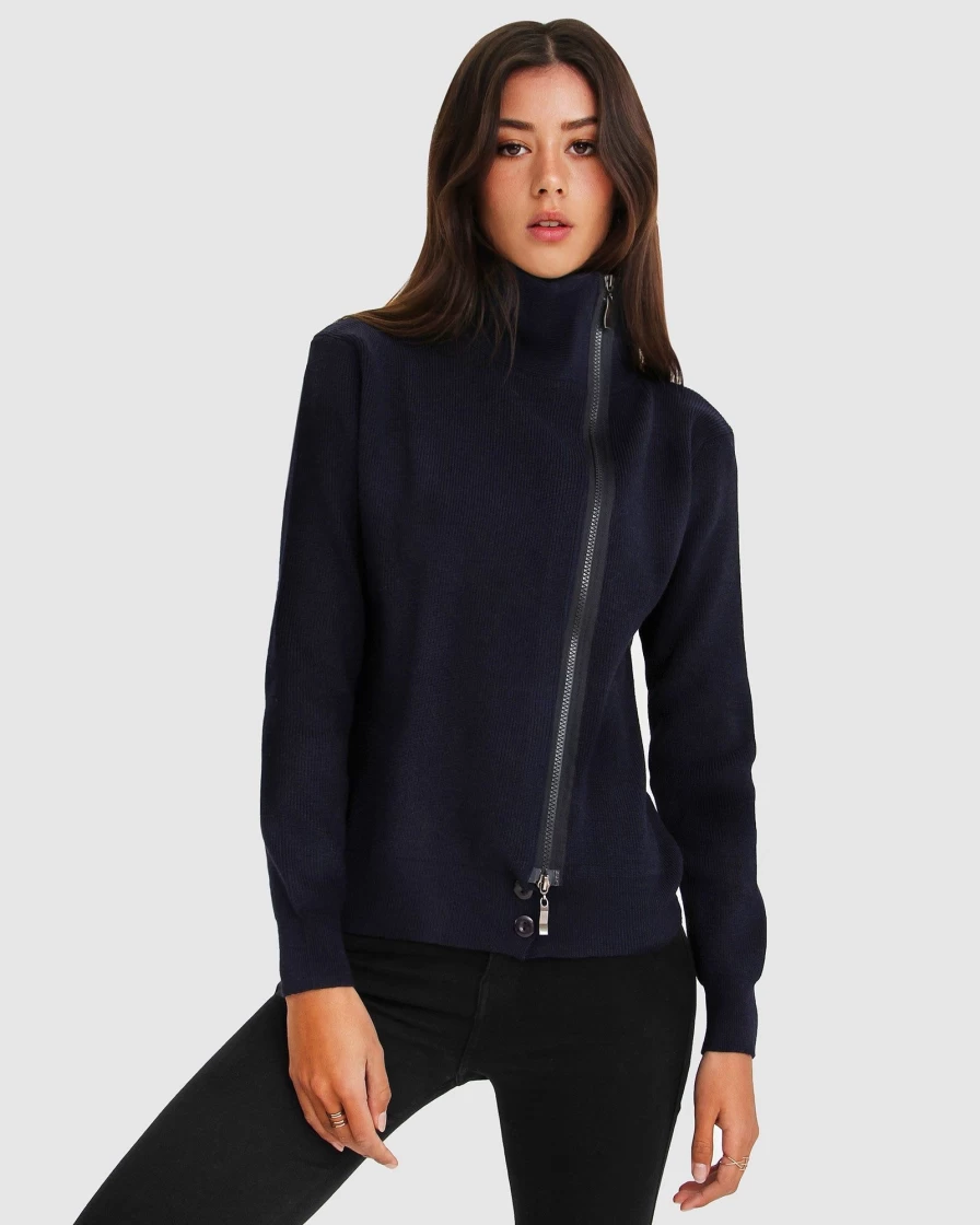 Belle & Bloom Women's Navy Zip Front Jumper - Brother's Style Comfort Fit