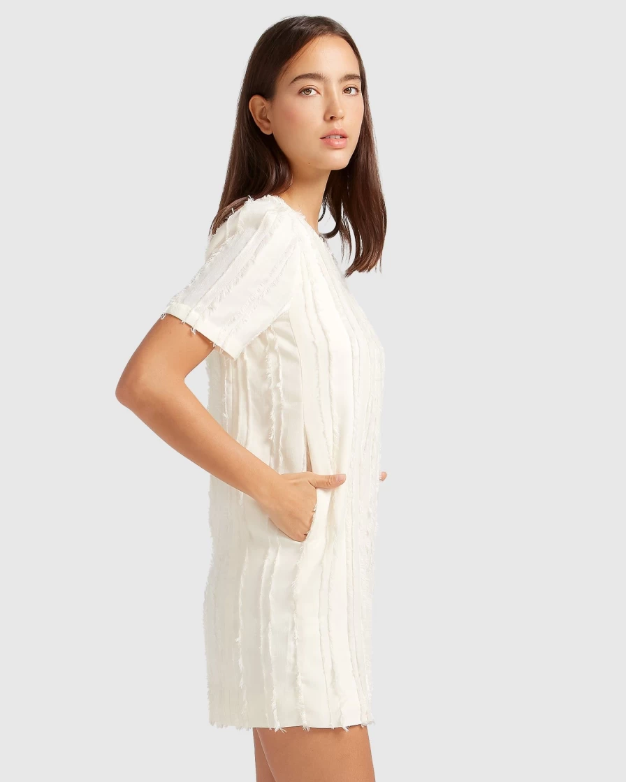Belle & Bloom Women's Star Child Textured Mini Dress in Off-White - Elegant Boho Style