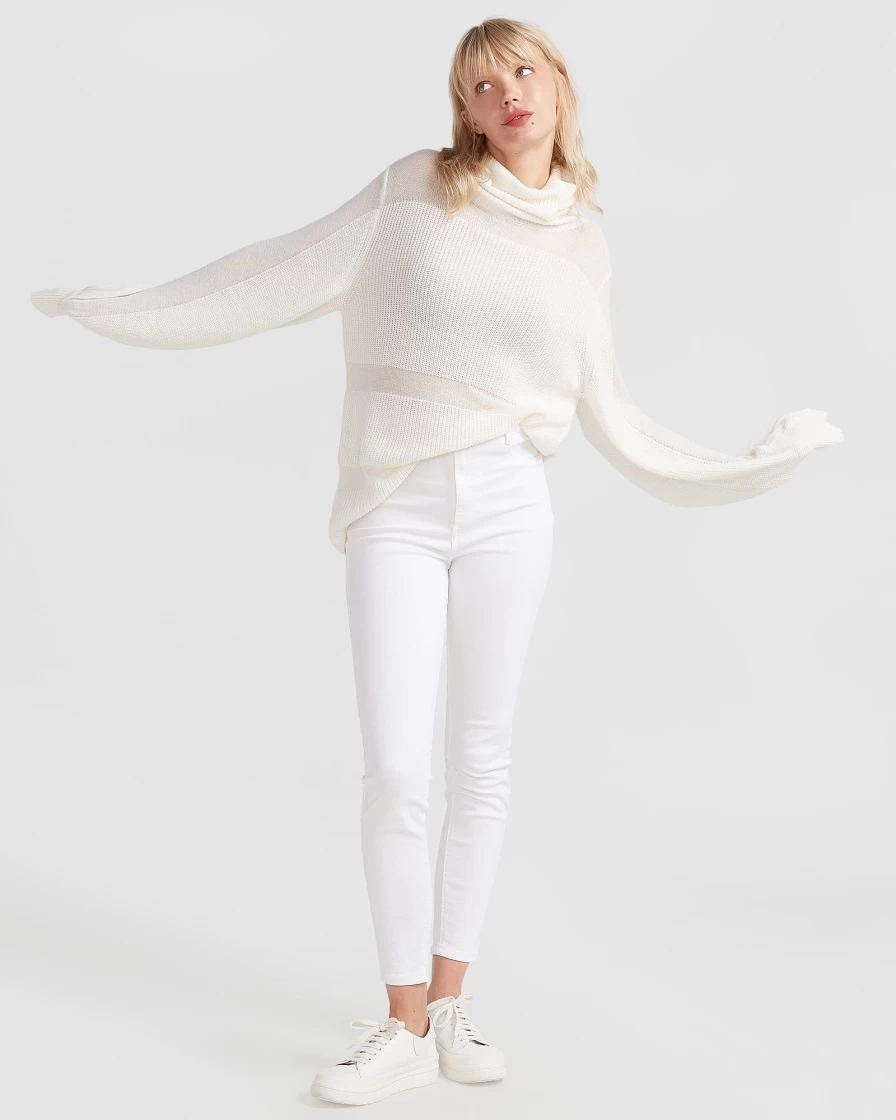 Belle & Bloom Women's Nevermind Sheer Panelled Knit Sweater in Cream