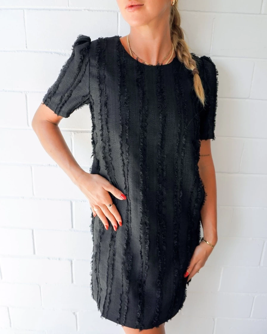Belle & Bloom Women's Star Child Textured Mini Dress in Black - Stylish & Comfortable