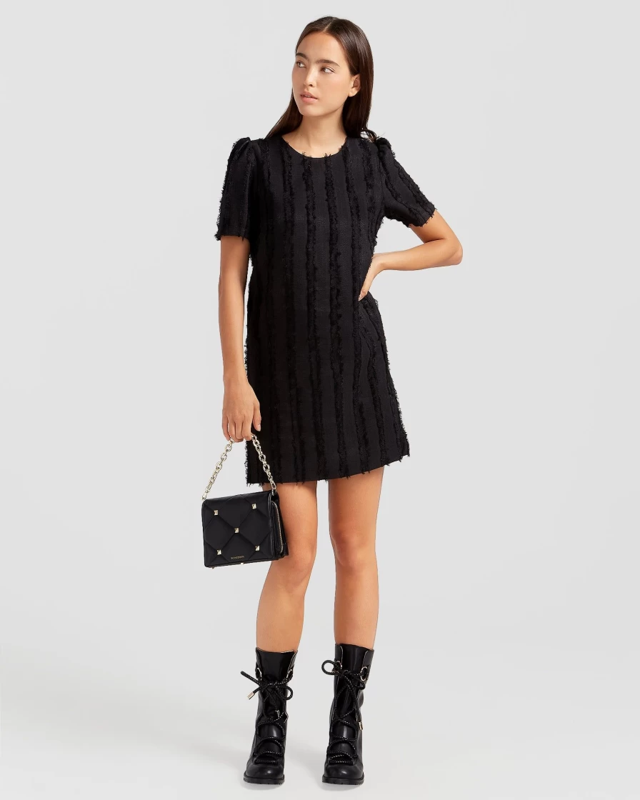 Belle & Bloom Women's Star Child Textured Mini Dress in Black - Stylish & Comfortable