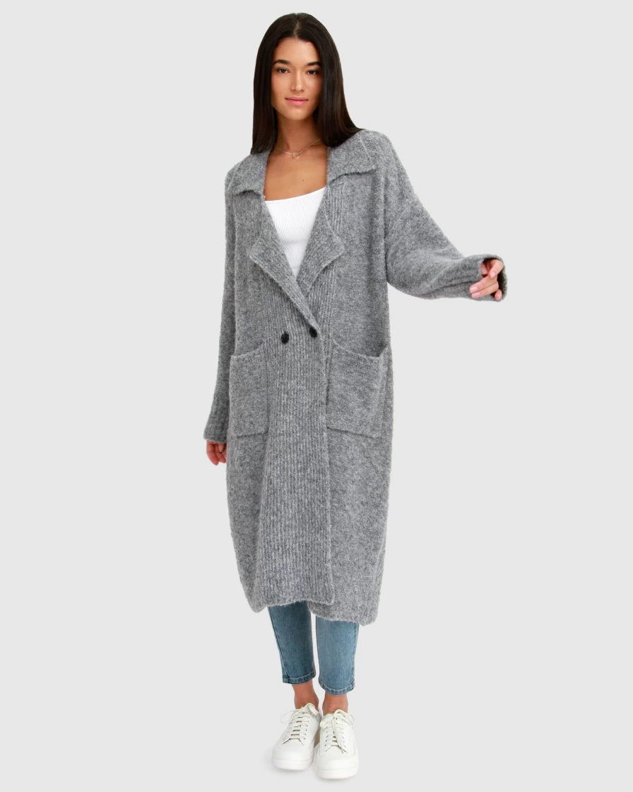 Belle & Bloom Women's Grey Sustainable Sweater Coat - Born To Run Style