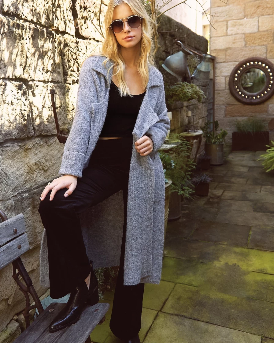 Belle & Bloom Women's Grey Sustainable Sweater Coat - Born To Run Style