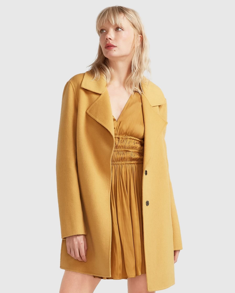 Belle & Bloom Women's Antique Gold Oversized Wool Blend Jacket - New Fit Ex-Boyfriend Style
