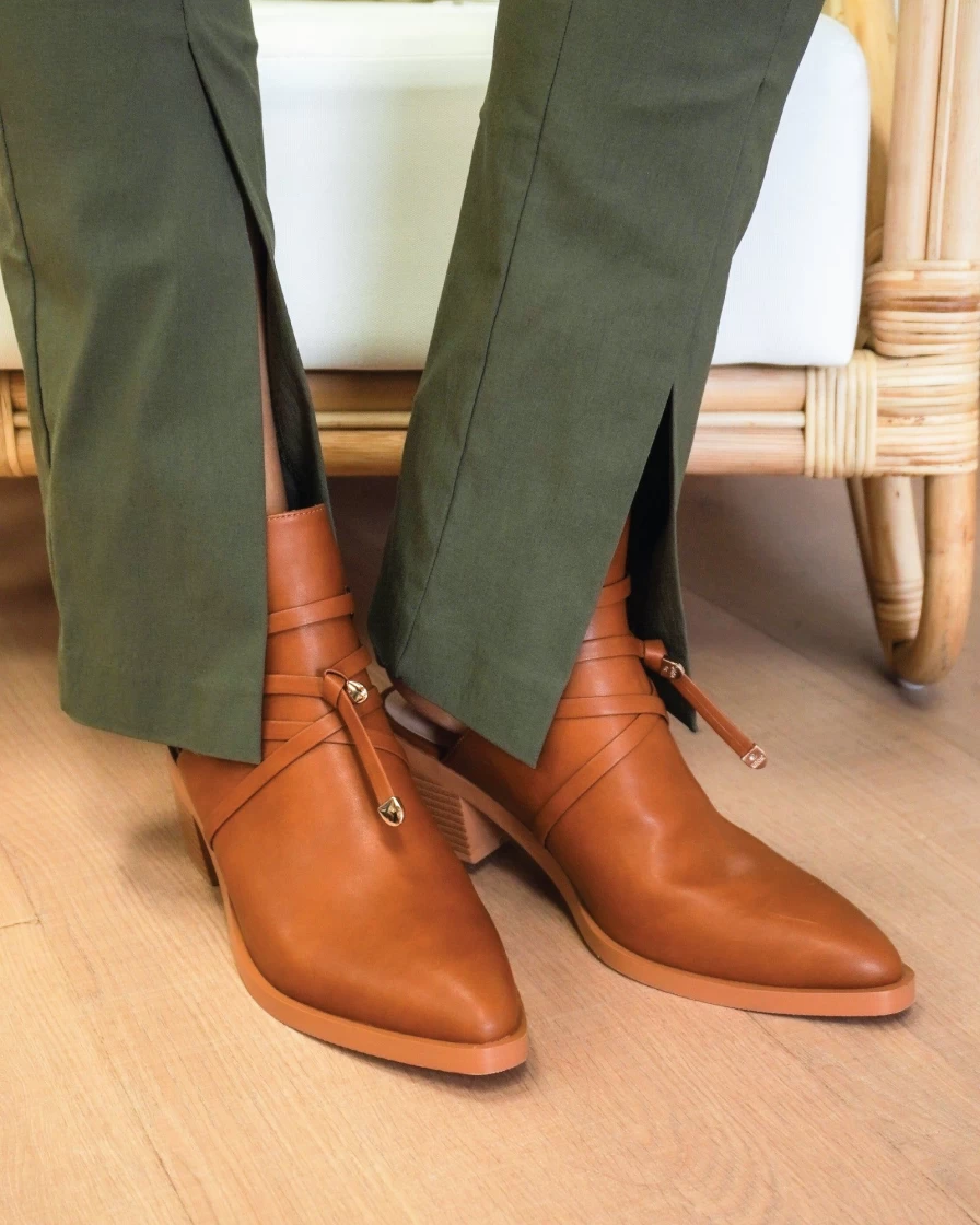 Belle & Bloom Women's Tan Open Back Boots - Can't Be Tamed Stylish Heels
