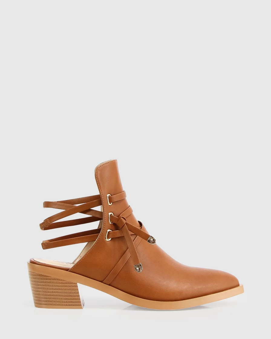 Belle & Bloom Women's Tan Open Back Boots - Can't Be Tamed Stylish Heels