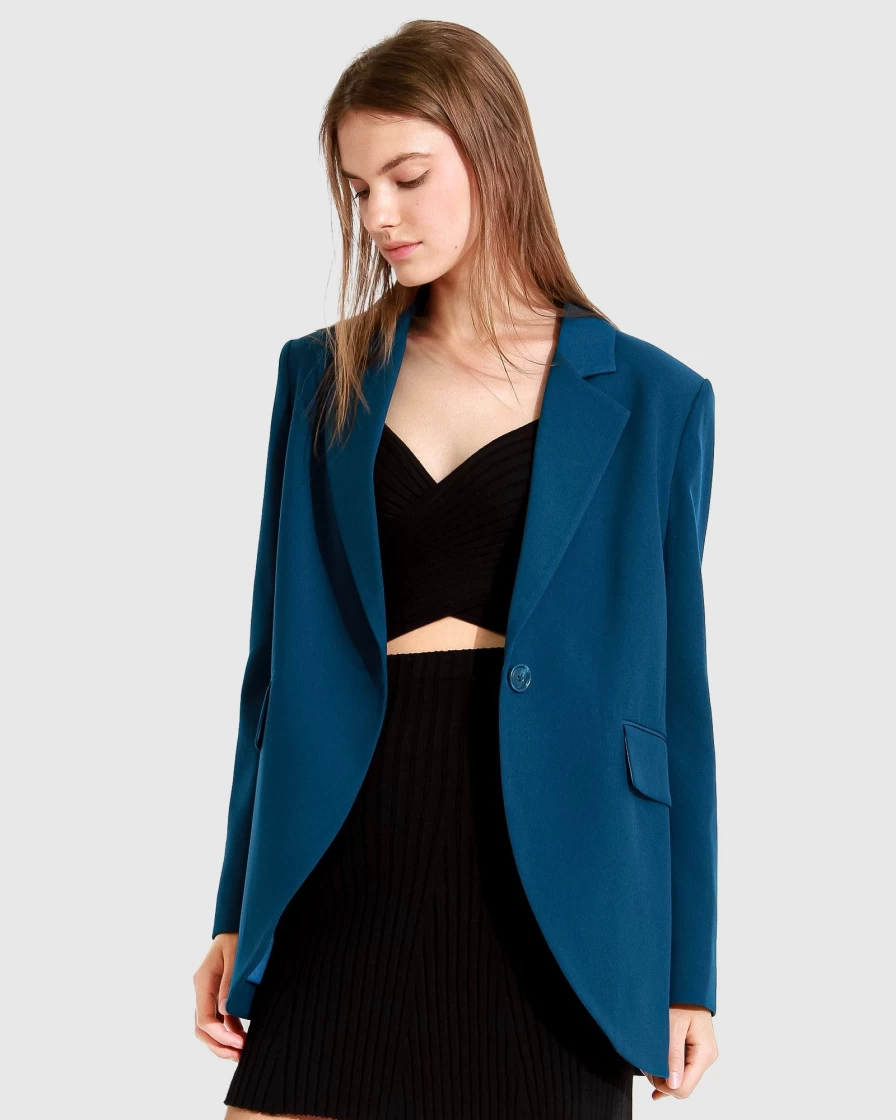Belle & Bloom Women's Dark Teal Unchained Heart Blazer - Elegant Tailored Jacket