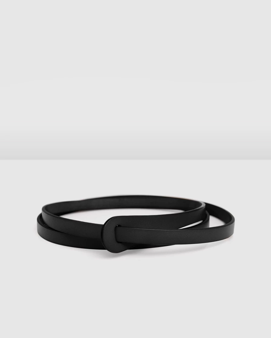 Belle & Bloom Women's Black Leather Tie The Knot Belt for Wedding & Fashion