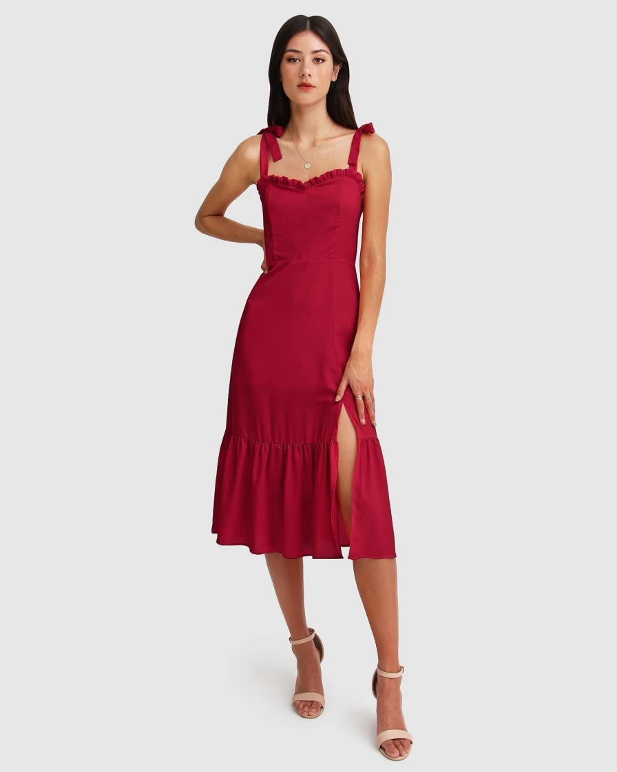 Belle & Bloom Women's Summer Storm Midi Dress in Red - Flowy Casual Beach Dress