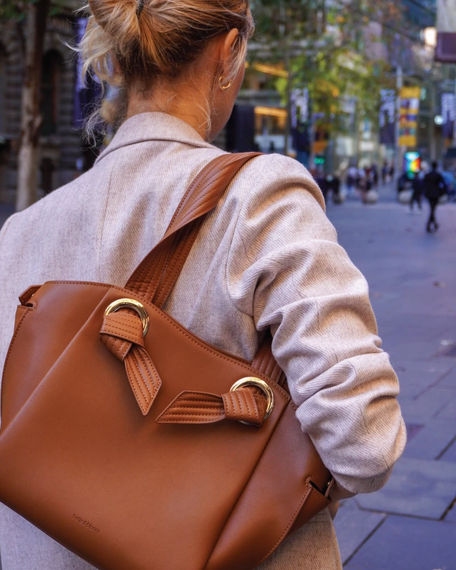 Belle & Bloom Women's Camel Leather Shoulder Bag - Heart Of Gold Design