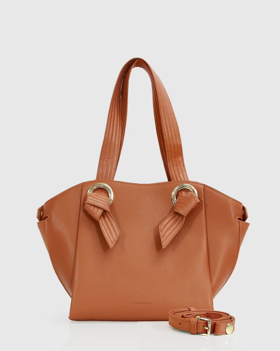 Belle & Bloom Women's Camel Leather Shoulder Bag - Heart Of Gold Design