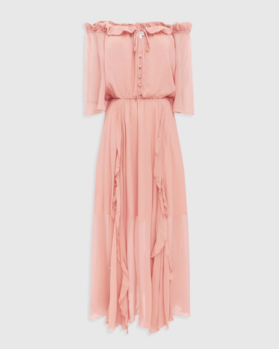 Belle & Bloom Women's Amour Amour Ruffled Midi Dress in Desert Rose - Floral Summer Dress Final Sale