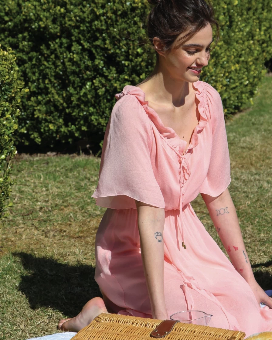 Belle & Bloom Women's Amour Amour Ruffled Midi Dress in Desert Rose - Floral Summer Dress Final Sale