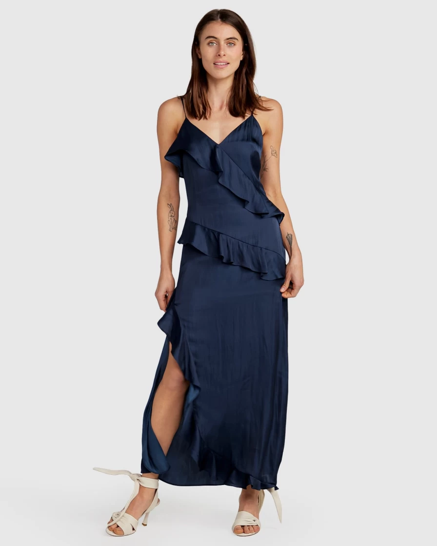 Belle & Bloom Women's Navy Ocean Eyes Tiered Maxi Dress - Flowy Summer Beach Gown