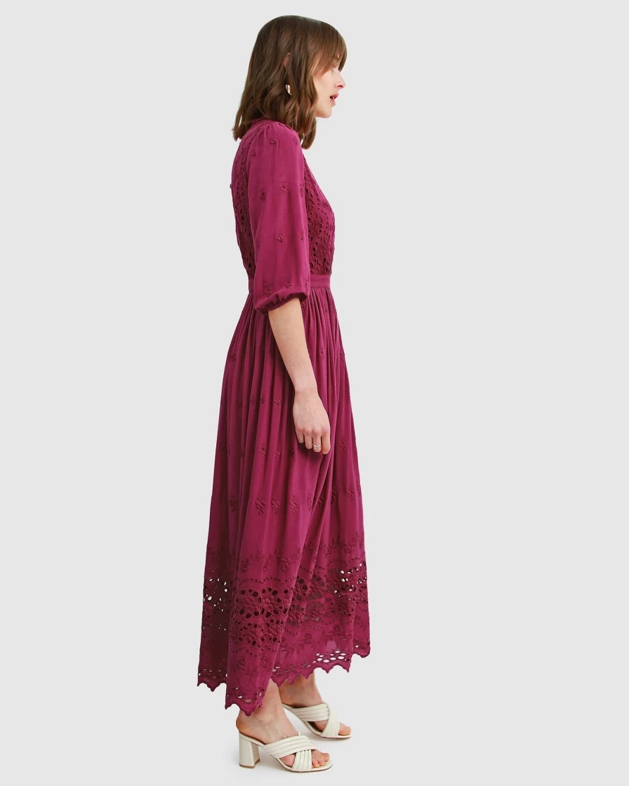 Belle & Bloom Women's Burgundy All Eyes On Me Midi Dress - Elegant Party Wear