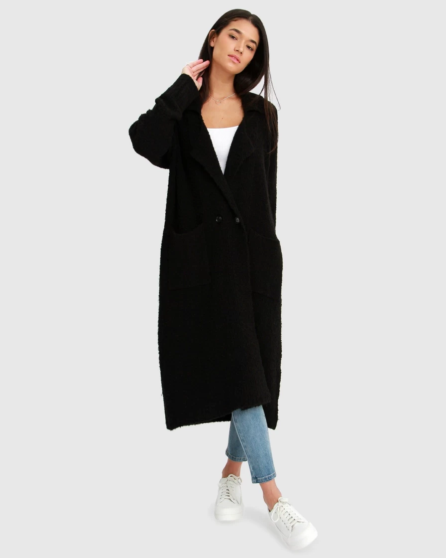 Belle & Bloom Women's Born To Run Sustainable Black Sweater Coat - Eco-Friendly Knit Outerwear