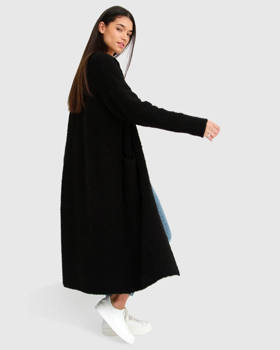 Belle & Bloom Women's Born To Run Sustainable Black Sweater Coat - Eco-Friendly Knitwear