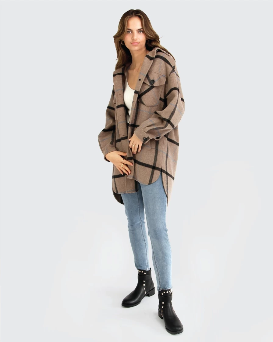 Belle & Bloom Women's Oat Plaid Shacket - River's Edge Style Cozy Flannel Shirt Jacket