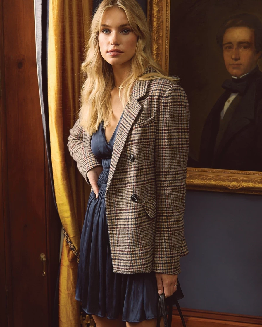 Belle & Bloom Women's Oat Wool Blend Plaid Blazer - Piccadilly Style