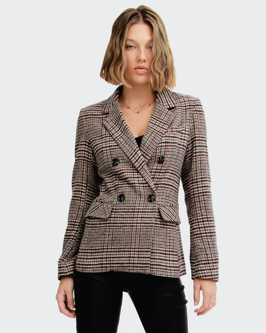 Belle & Bloom Women's Oat Wool Blend Plaid Blazer - Piccadilly Style