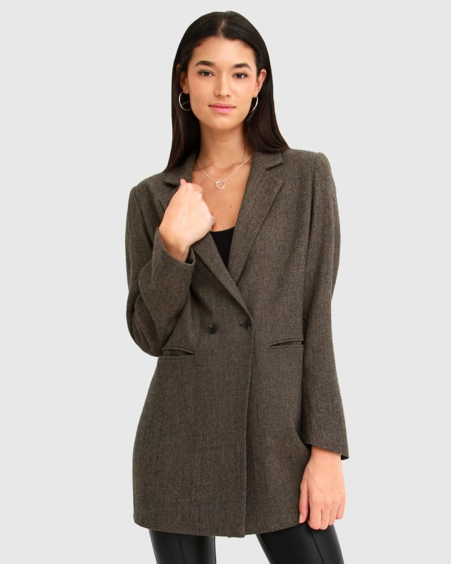 Belle & Bloom Women's Kensington Oversized Coat in Brown - Classic Long Wool Blend Winter Jacket